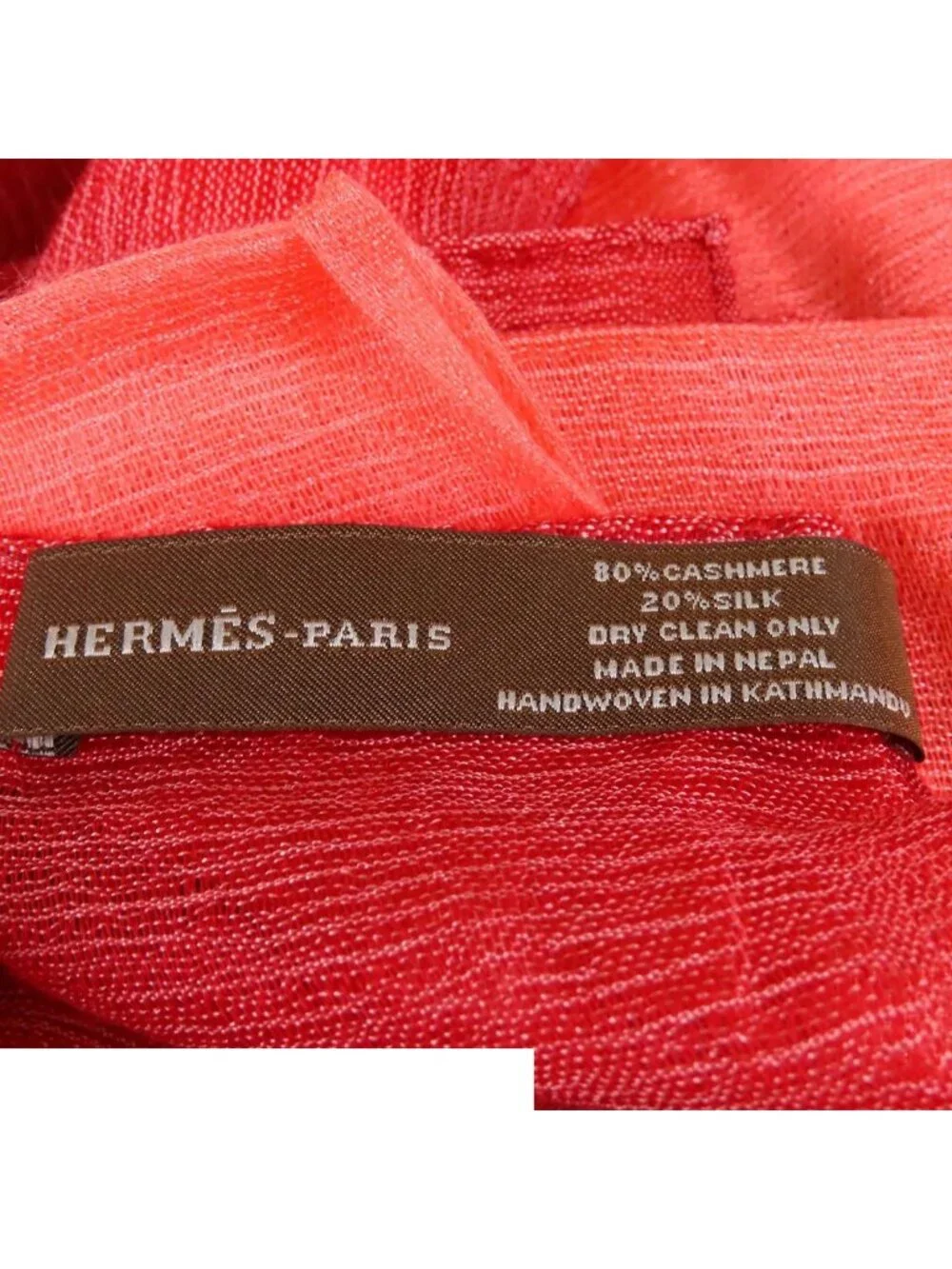 Hermes Shawl Pink Red Cashmere Silk Logo Scarf